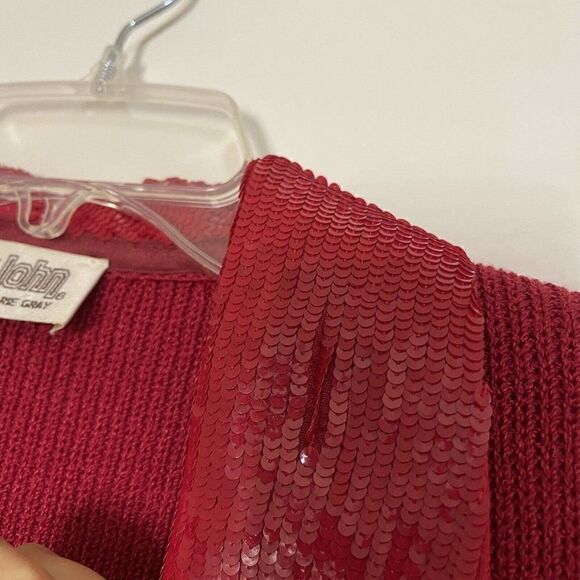 Sold🎉 vintage ST. John long sleeve wool knit sequin trim vneck blazer red dress - Picture 5 of 7